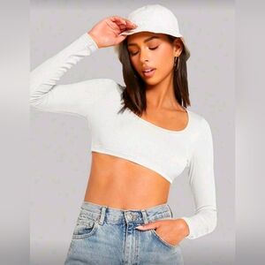 SHEIN White Ribbed Long Sleeve Crop Top - Size XS